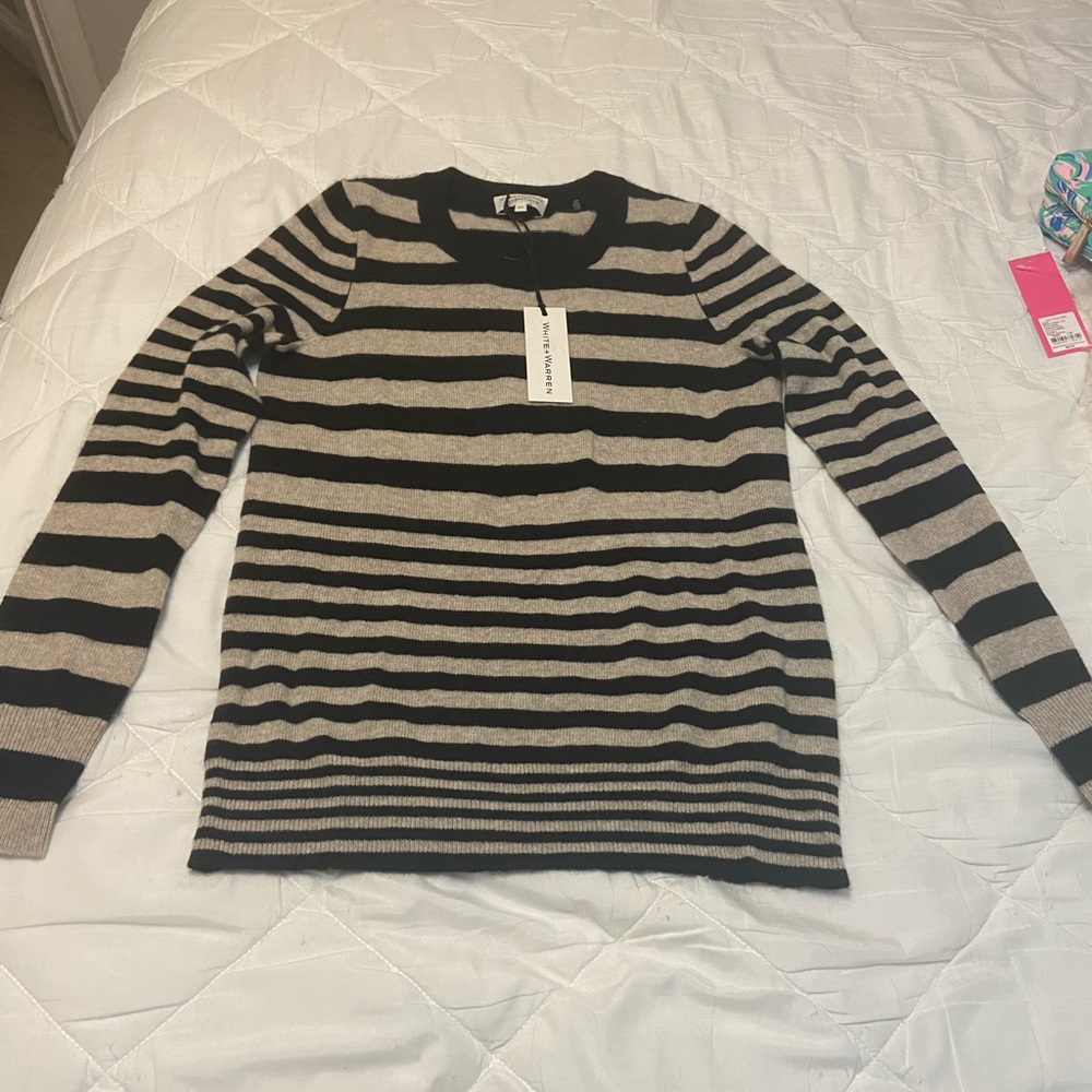 White + Warren Essential Stripe Crewneck